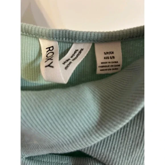 ROXY Ribbed Cowl Neck Spaghetti Strap Midi Dress Green Small Slip Dress Maxi Y2K - Picture 3 of 6